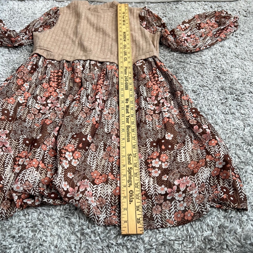 Cupshe Brown Retro Floral Mockneck XL Long Sleeve Mini Dress Cottagecore Prairie - Picture 15 of 15